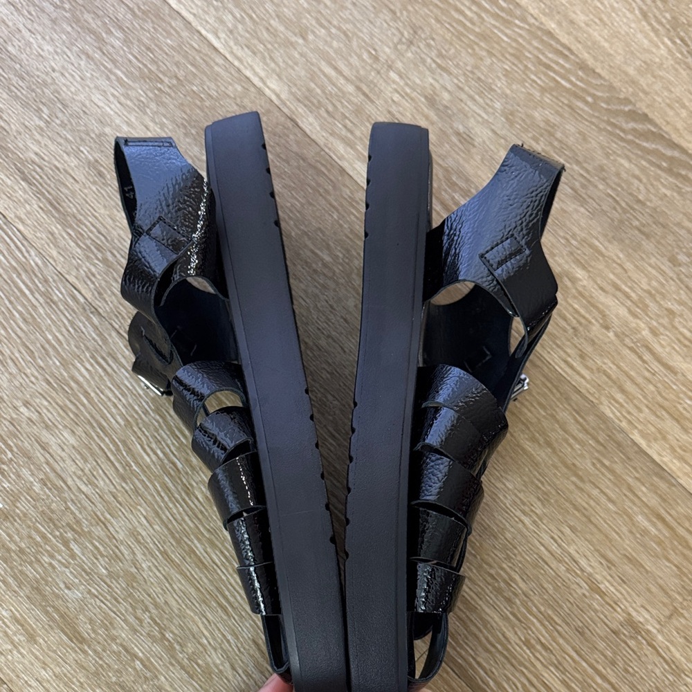 Free People Finn Platform Fisherman Sandal Black Patent Leather Size 41 US 10 - Picture 8 of 14